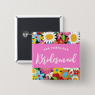 Bóton Quadrado 5.08cm Nome de etiqueta de Casamento de Flores de primave