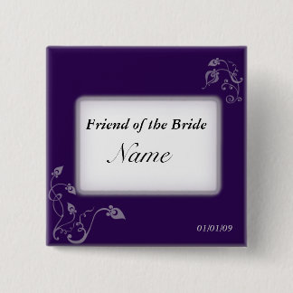 Bóton Quadrado 5.08cm Nome de etiqueta do casamento - videiras de Puple