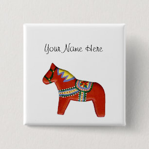 Bóton Quadrado 5.08cm Nome de etiqueta Red Dala Horse