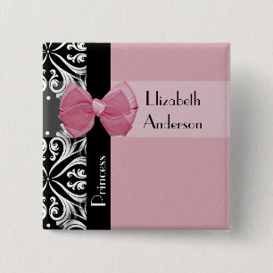 Bóton Quadrado 5.08cm Nome parisiense da princesa Cor-de-rosa Fita
