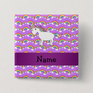 Bóton Quadrado 5.08cm Nome personalizado arco-íris unicórnio roxo arco-í