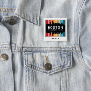 Bóton Quadrado 5.08cm Nome Personalizado Boston Massachusetts