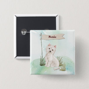 Bóton Quadrado 5.08cm Nome Personalizado Cão de Pet Westie