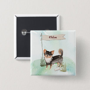 Bóton Quadrado 5.08cm Nome Personalizado Cão Pet Chihuahua