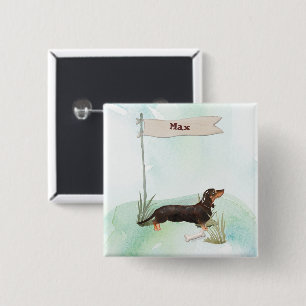 Bóton Quadrado 5.08cm Nome Personalizado Cão Pet Preto e Pet