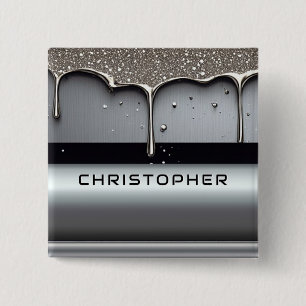 Bóton Quadrado 5.08cm Nome Personalizado Com Metal Líquido Gotejando