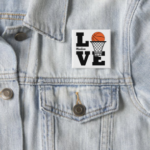 Bóton Quadrado 5.08cm Nome Personalizado de Basball Love