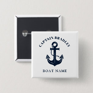 Bóton Quadrado 5.08cm Nome Personalizado do Barco e Identidade Náutica d