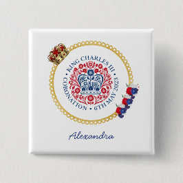 Bóton Quadrado 5.08cm Nome Personalizado do Logotipo Real da coroação Ki