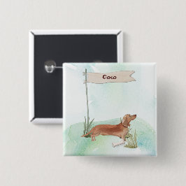 Bóton Quadrado 5.08cm Nome Personalizado Tan Dachshund Pet Dog