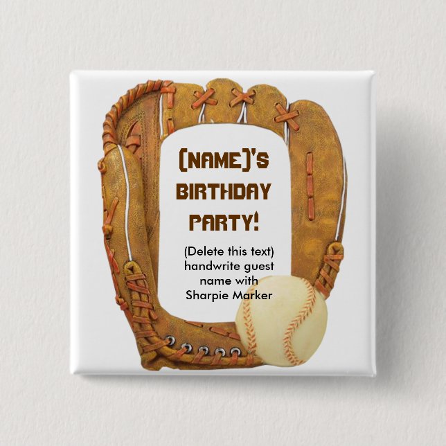Bóton Quadrado 5.08cm Nome Pin Favor para o Aniversário do Partido Baseb (Frente)
