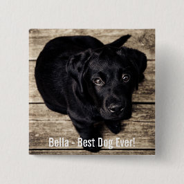 Bóton Quadrado 5.08cm Nome preto personalizado da foto do cão do