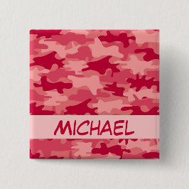 Bóton Quadrado 5.08cm Nome vermelho da camuflagem de Camo personalizado