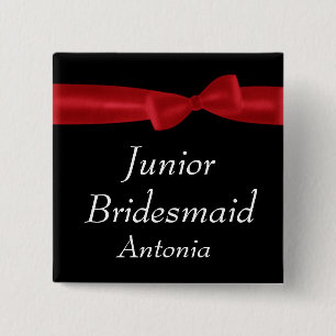 Bóton Quadrado 5.08cm Nome vermelho do costume do casamento do arco da