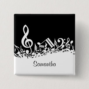 Bóton Quadrado 5.08cm Notas musicais misturadas brancas personalizadas