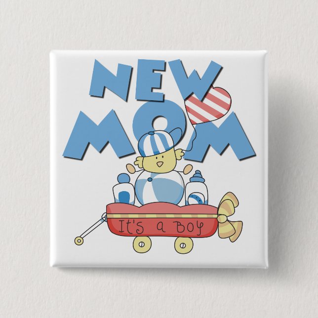 Bóton Quadrado 5.08cm Nova mãe é um Camiseta e presentes (Frente)