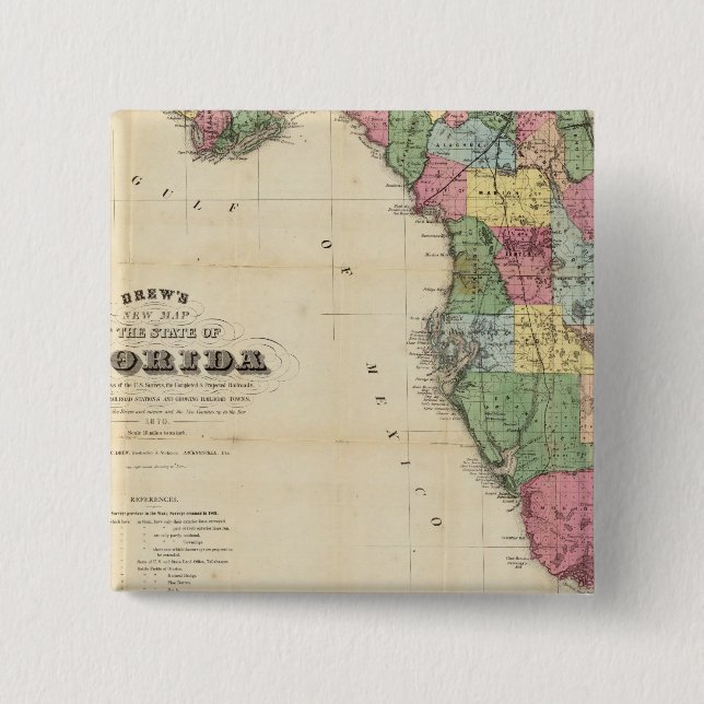 Bóton Quadrado 5.08cm Novo Mapa de Drew do Estado da Flórida (Frente)