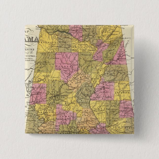 Bóton Quadrado 5.08cm Novo Mapa Do Alabama (Frente)