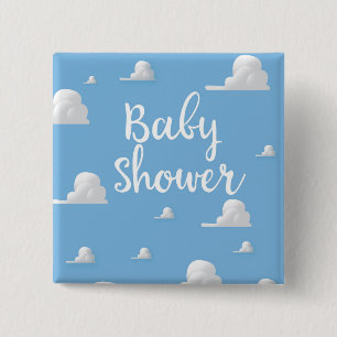 Bóton Quadrado 5.08cm Nuvens Brancas Fofas de Chuveirinho de Bebê