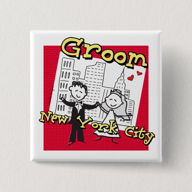 Bóton Quadrado 5.08cm NYC Groom (Frente)