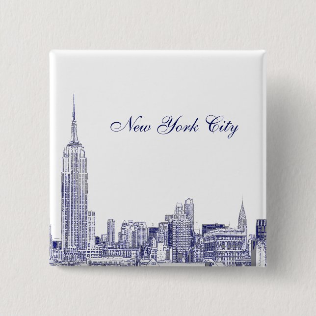Bóton Quadrado 5.08cm NYC Skyline Etch 01 Azul (Frente)