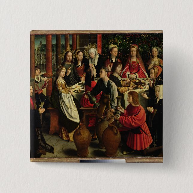 Bóton Quadrado 5.08cm O banquete do casamento em Cana, c.1500-03 (Frente)