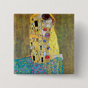 Bóton Quadrado 5.08cm O Beijo de Gustav Klimt, Arte Nova Antiga