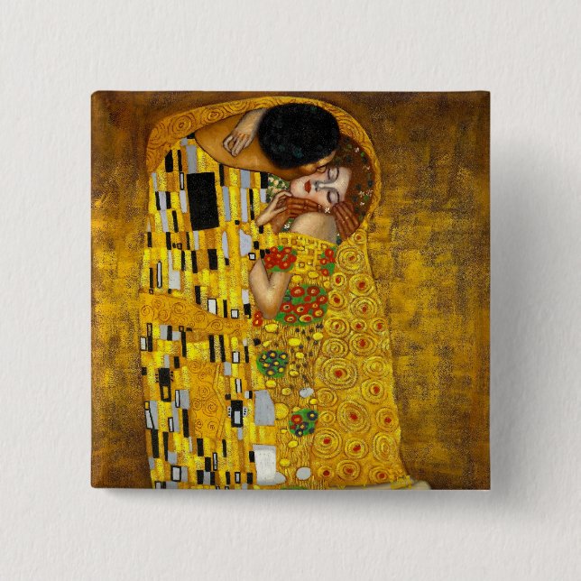 Bóton Quadrado 5.08cm O beijo por Gustavo Klimt (Frente)