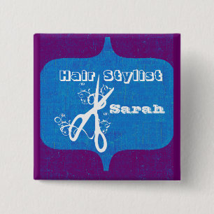 Bóton Quadrado 5.08cm O branco Scissor salões de beleza do cabeleireiro