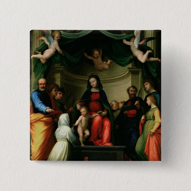 Bóton Quadrado 5.08cm O casamento místico de St. Catherine de Siena com (Frente)