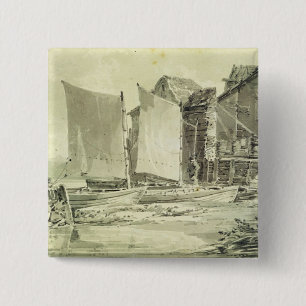 Bóton Quadrado 5.08cm O Cottag do pescador de Joseph Mallord William