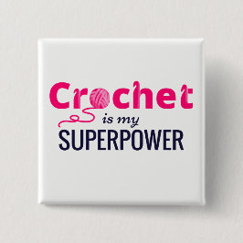 Bóton Quadrado 5.08cm O Crochet é minha superpotência no rosa
