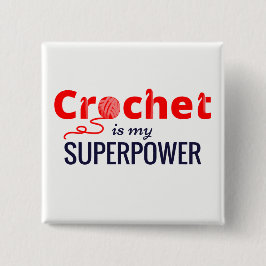Bóton Quadrado 5.08cm O Crochet é minha superpotência no vermelho
