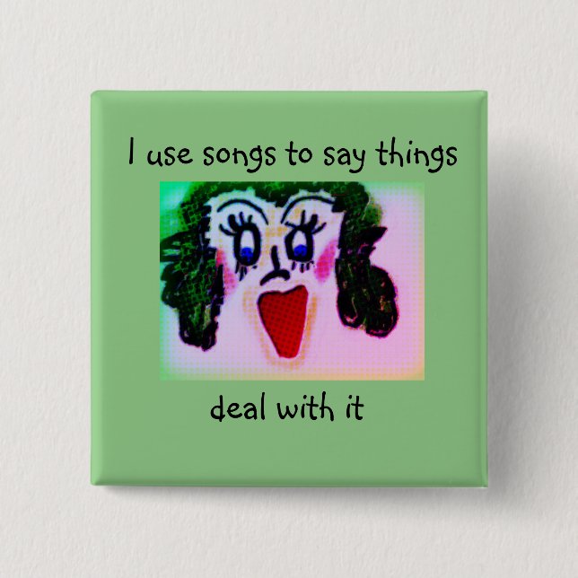 Bóton Quadrado 5.08cm O desenho da senhora Loudmouth usa músicas para di (Frente)