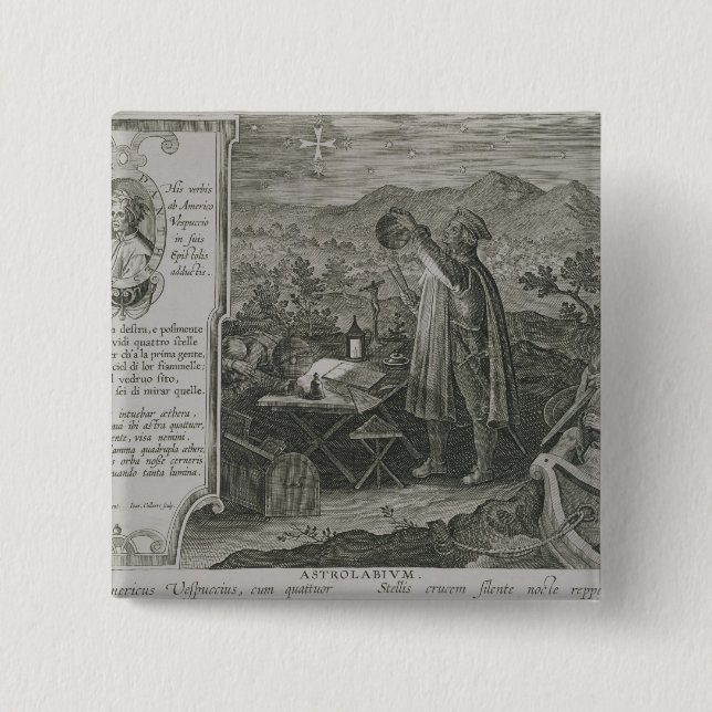 Bóton Quadrado 5.08cm O desenvolvimento do Astrolabe do navegador (Frente)