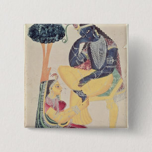Bóton Quadrado 5.08cm O deus Krishna com seu amor mortal, Radha