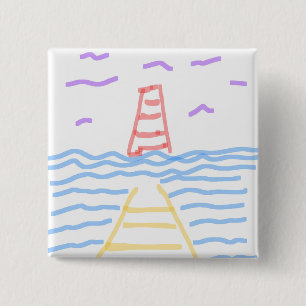 Bóton Quadrado 5.08cm O Farol Vermelho e o Botão de Pier Amarelo