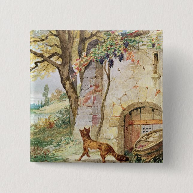 Bóton Quadrado 5.08cm O Fox e as uvas, ilustração para (Frente)