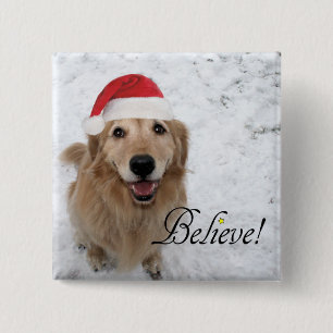 Bóton Quadrado 5.08cm O golden retriever acredita o Natal