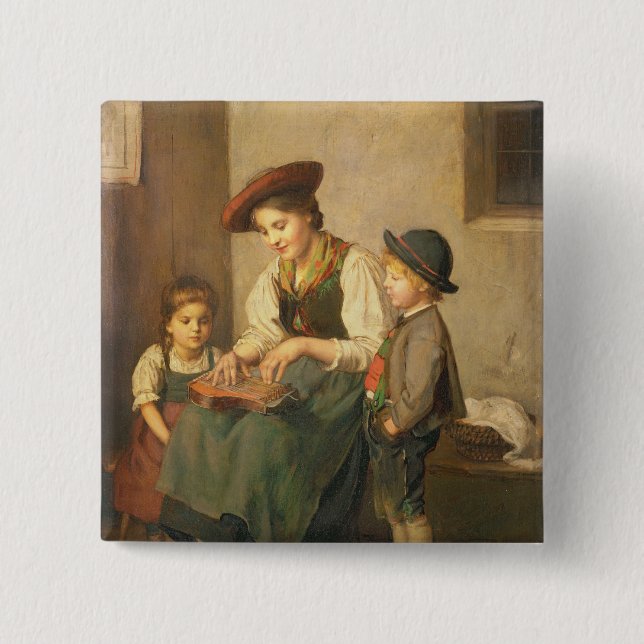 Bóton Quadrado 5.08cm O jogador do Zither (Frente)