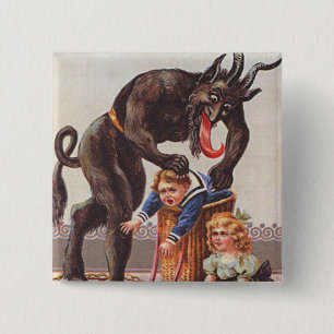Bóton Quadrado 5.08cm O Krampus sequestrando crianças