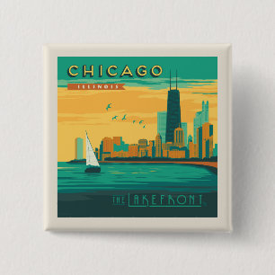 Bóton Quadrado 5.08cm O Lakefront   Chicago, Illinois