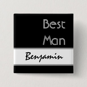 Bóton Quadrado 5.08cm O melhor homem - botão moderno preto e branco do