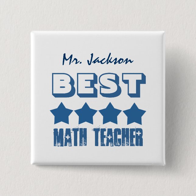 Bóton Quadrado 5.08cm O melhor professor de matemática com estrelas V01A (Frente)