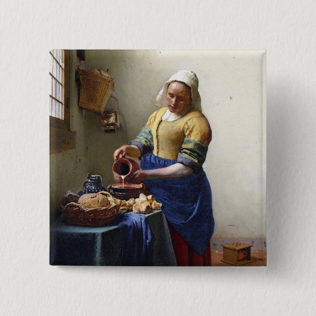 Bóton Quadrado 5.08cm O Milkmaid, c.1658-60 (óleo em canvas) (Frente)