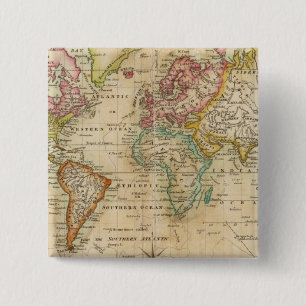 Bóton Quadrado 5.08cm O Mundo em Projeção do Mercator