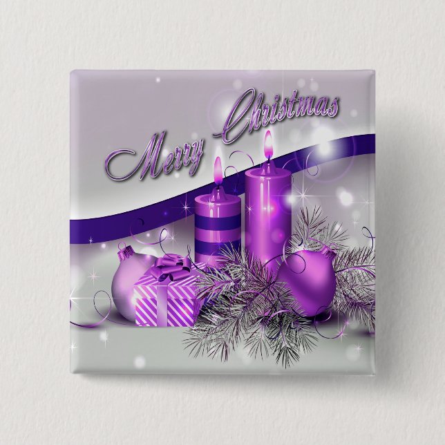 Bóton Quadrado 5.08cm O Natal Candles a faísca roxa (Frente)