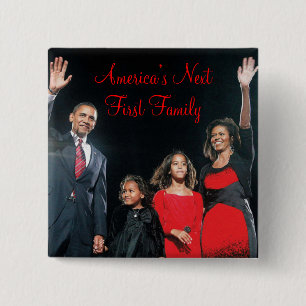 Bóton Quadrado 5.08cm O Obamas: Botão seguinte da família de América 