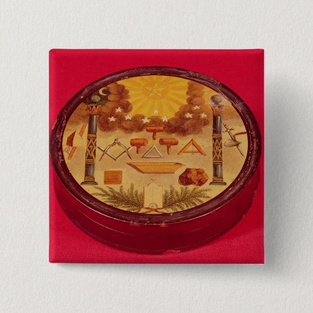 Bóton Quadrado 5.08cm O Oval pintou a caixa, com símbolos da maçonaria (Frente)