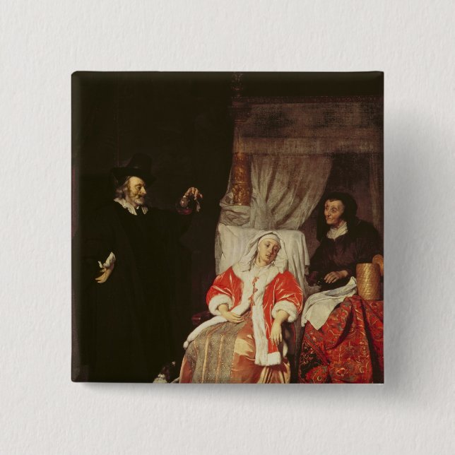 Bóton Quadrado 5.08cm O paciente e o doutor, 1660s (Frente)